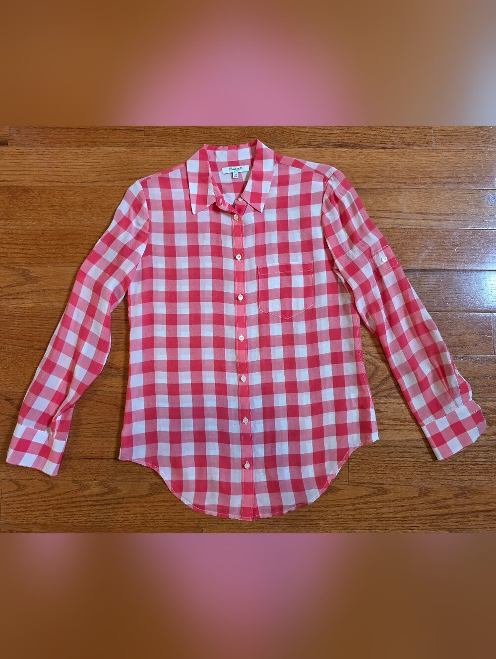 Madewell Womens XS 100% Silk Gingham Button-Down Shirt
